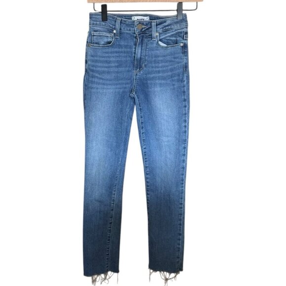 Paigen Hoxton Slim Jeans Size 24 Ankle‎ Raw Hem Denim Stretch Mid-Rise Blue - Picture 1 of 14
